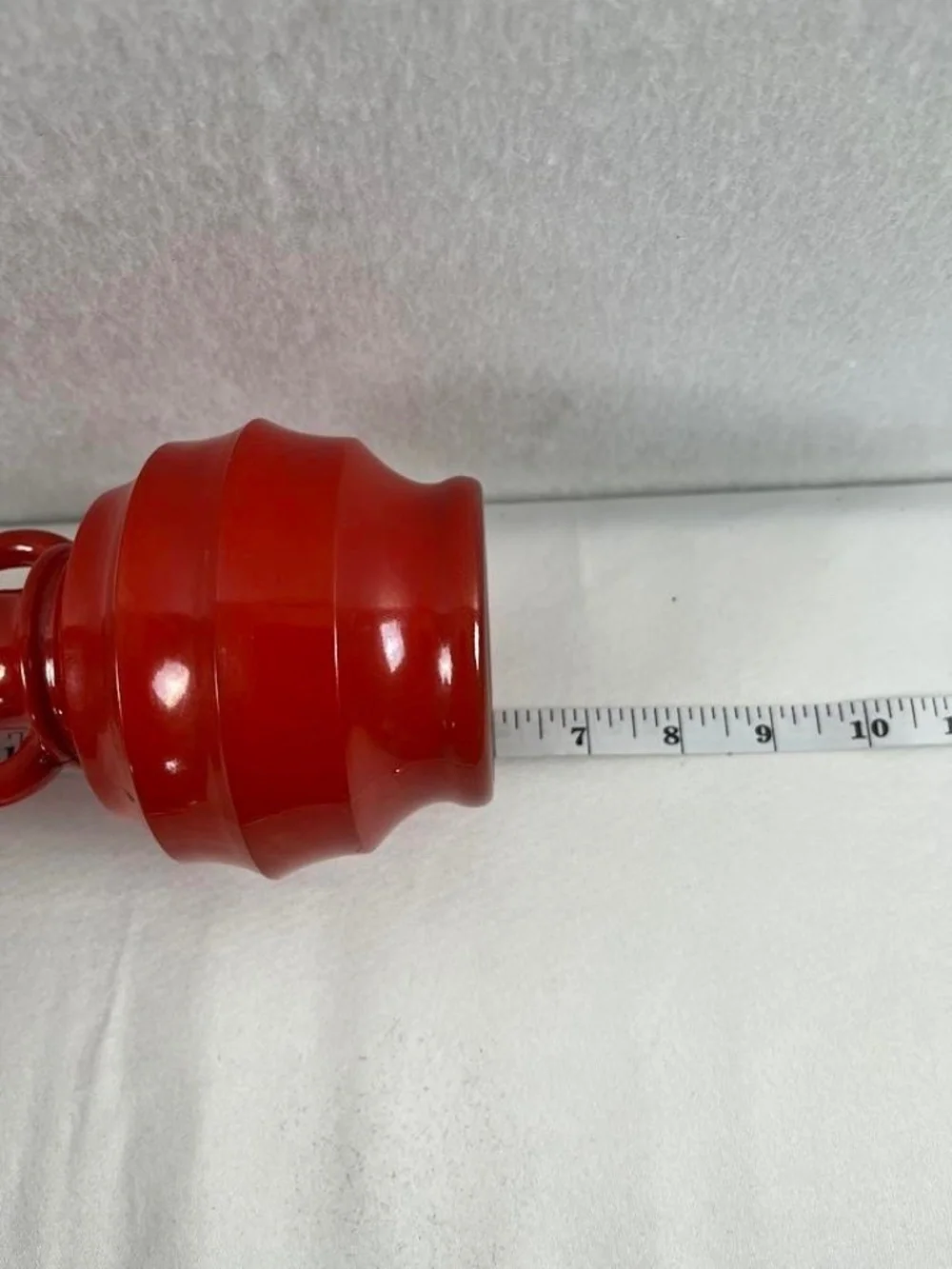 Vintage Art Deco Orange Glass Vase Beehive Style Red Urn Harp Handles